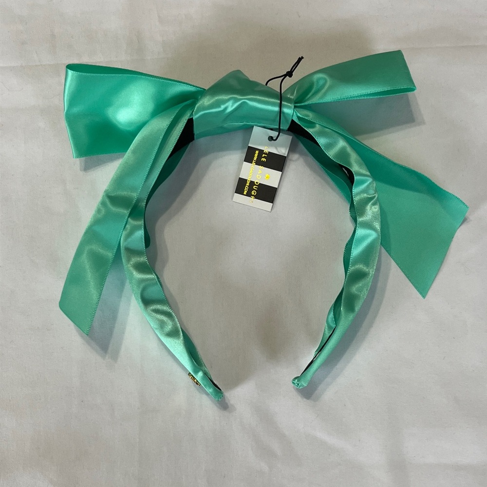 Lele Sadoughi Silk Shirley Ribbon Headband in Electric Mint NWT - Picture 6 of 10